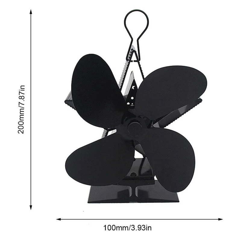 4 лопастной вентилятор для печи, работающий от тепловой энергии с термометром, деревянная горелка, домашний теплораспределительный тихий вентилятор для домашнего эффективного распределения тепла