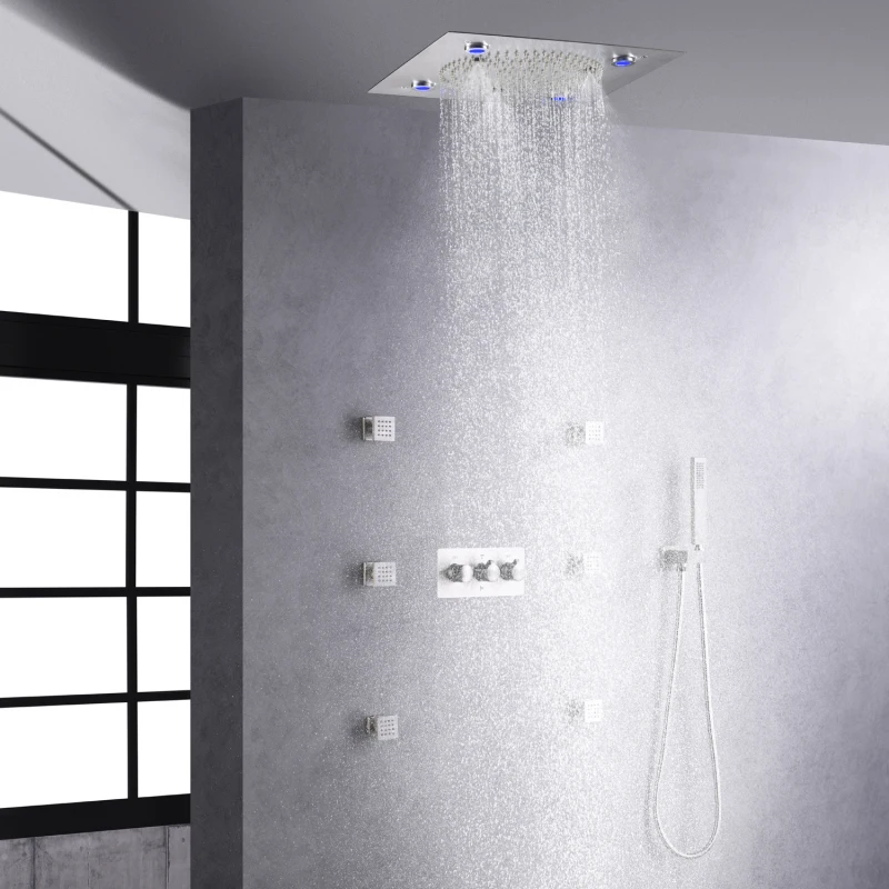 

Матовый никелевый светодиодный набор для душа, ручной душ-тропический душ