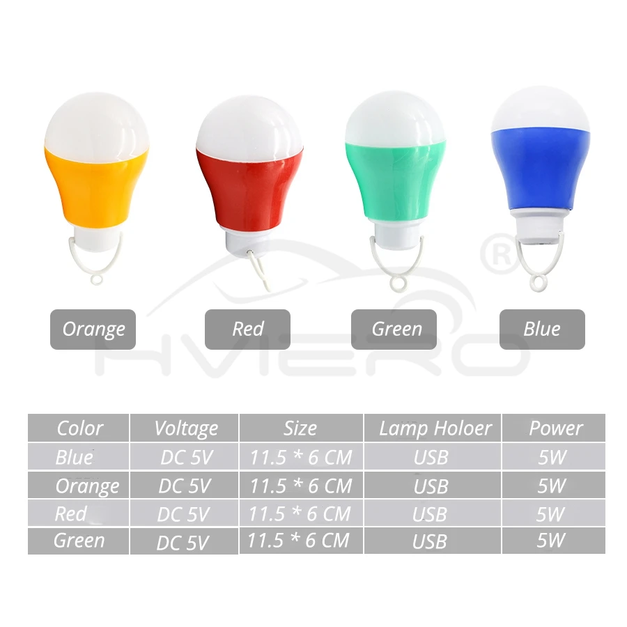 USB Bulb light Colorful PVC Environmental lamp 5V 5W Portable LED bulbs USB lamps For Hiking Camping Travel Outdoor lighting