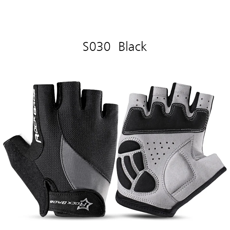 Резиновые перчатки ROCKBROS Half Finger с сенсорным экраном гелевые ударостойкие перчатки мужские и женские летние спортивные перчатки MTB дорожные велосипедные перчатки - Цвет: S030-Black