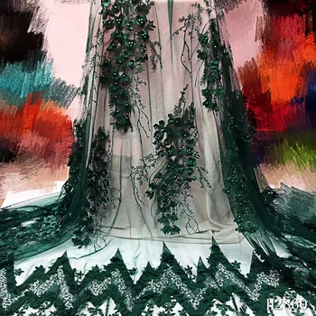 

2019 High Quality Tulle Lace Fabric 3D Flowers Beaded Green African Lace Fabric French Lace For Women Party Dress HX2860