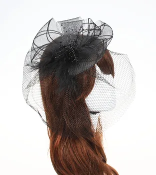 

New Style Exaggeration European And American Style Hair Clip Bride Gauze Masked Headdress with Black And White with Pattern