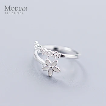

Modian Fashion Sterling Sliver 925 White Enamel Blooming Flower Finger Ring for Women Free Size Ring Fine Jewelry 2020 New