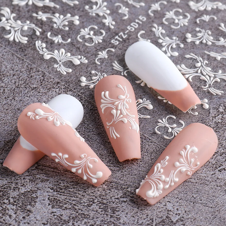 ネイルシール 超立体 5d シック ネイルアート ジェルネイル 花 フラワー ネイルパーツ 薔薇 ネイル用品 ホワイト 3dネイル モノトーン パーツ ネイル 1シートソリッドホワイトフラワーレースネイルステッカー 5dチャームエンボスネイルアート Ciudaddelmaizslp Gob Mx