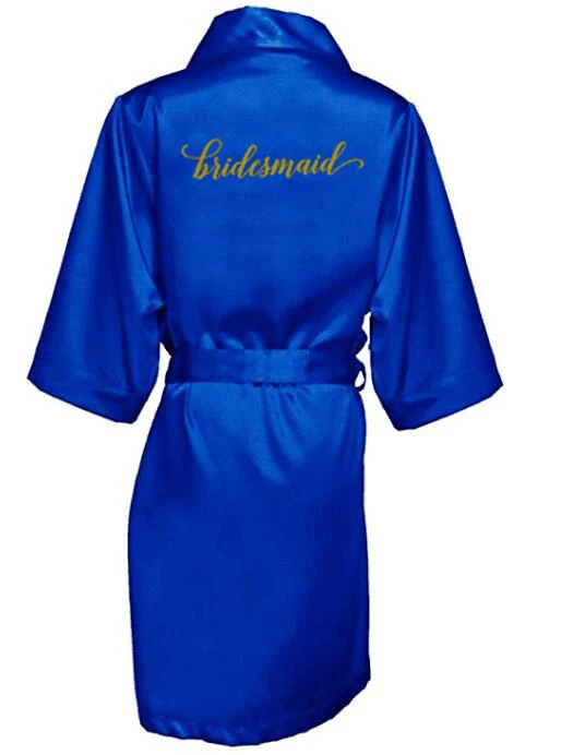Satin Silk Robes Plus Size Wedding Bathrobe Bride Bridesmaid Mother Maid of Honor Gown Women Clothing Sleepwear Royal blue women sleepwear bride robes silk robe