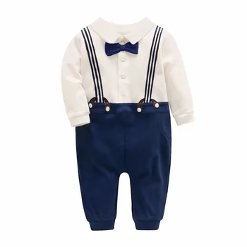 

Picturesque Childhood Official Store 2018 Gentleman Rompers Baby Clothes Full Sleeve Solid Turn-down Collar Boy 2-1 Set Hot Sale