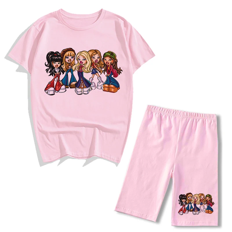 cute pj sets Spring Summer Jogging 2-Pieces Set Women Outfit Short Sleeve Running Sports Cute Bratz Print T-Shirts And Shorts Sets For Female blazer and pants set