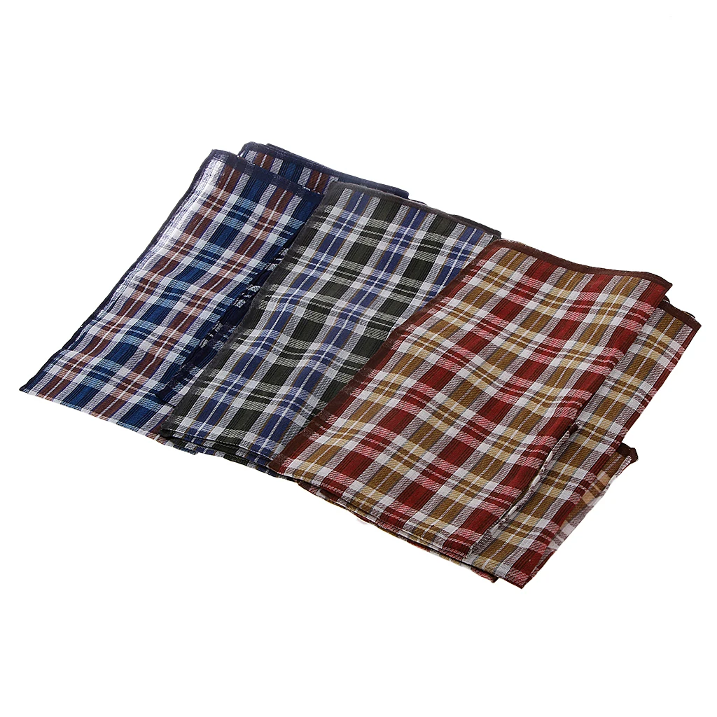 12pcs 100% Cotton Square Wedding Party Hanky Hand Towel Mens Plaid HANDKERCHIEFS   Square Super Soft Washable Hanky