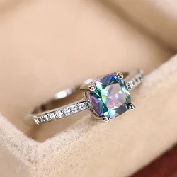 Huitan Square Blue Stone Ring - Minimalist Elegant Band (Silver Plated)