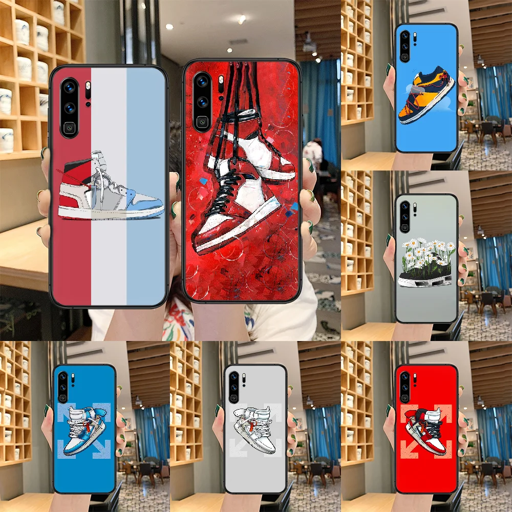 

Luxury Brand Sneakers Phone case For Huawei P 9 Smart 10 20 30 40 8 Lite Mini Z 2019 Pro black coque fashion cell cover tpu