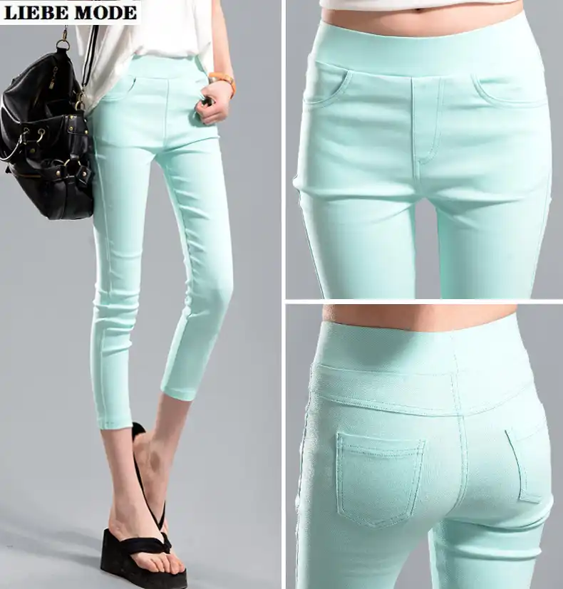 Women Casual Stretch Skinny Elastic Pencil Pants Pockets Slim Trousers 7colors