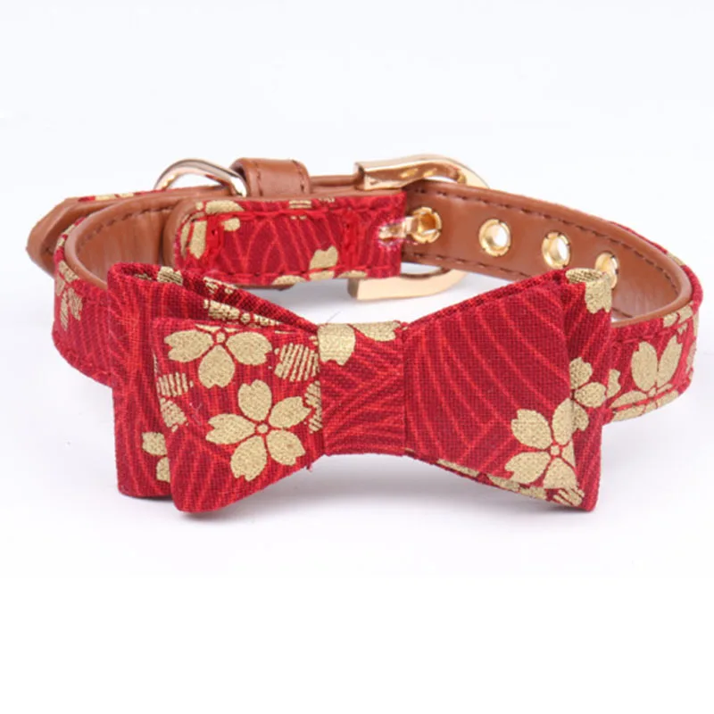 red sakura 1 шт. ошейник для питомцев из искусственной кожи золотого цвета, ошейник для щенков, поводок для собак, золотые ошейники для маленьких собак - Цвет: red sakura