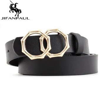 

JIFANPAUL New Genuine adjustable belt retro ladies dress jeans student belts leather Women's alloy double ring buckle fashion