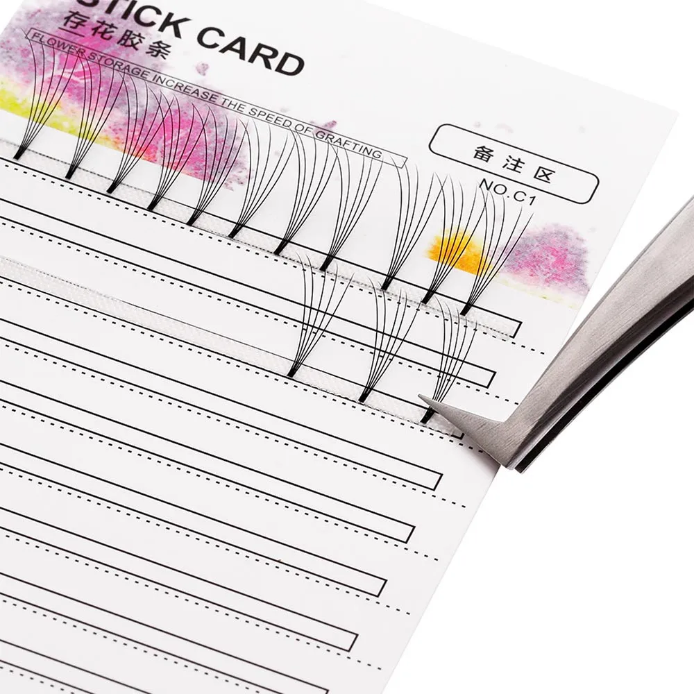 

10pcs Premade Fans Eyelash Storage Card for Eyelash Extension Volume Lashes Storage Paper 2mm Sticky Strip False Eyelashes card