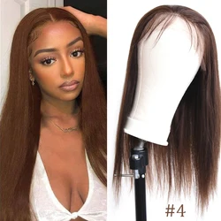 13x1 Lace Hairline Brown Human Hair Wigs Natural Straight Brazilian Wig For Black Women #2 #4 Ms Love Non Remy