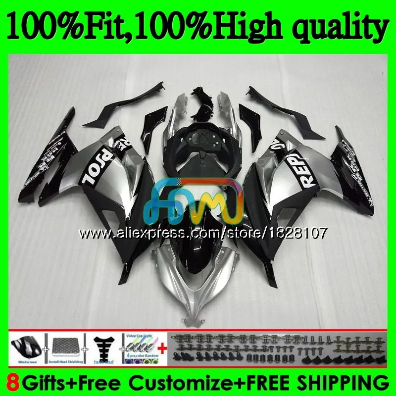 Инъекции для KAWASAKI ZX3R EX300 EX ZX 300R 4BS. 13 ZX-3R ZX300R 13 Repsol серебро, 14, 15, 16, 17, 2013 обтекатели