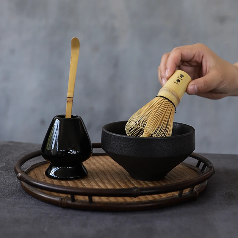 Tangpin-Ceramic Matcha Gift Set, Matcha Bowls, Ceremic Bowl, Whisk Holders, Japanese Tea Sets, 4 Pcs/Set
