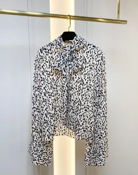 

2019 New Ladies Fashion Long Sleeve Sexy Casual Bow Print Shirt 1218