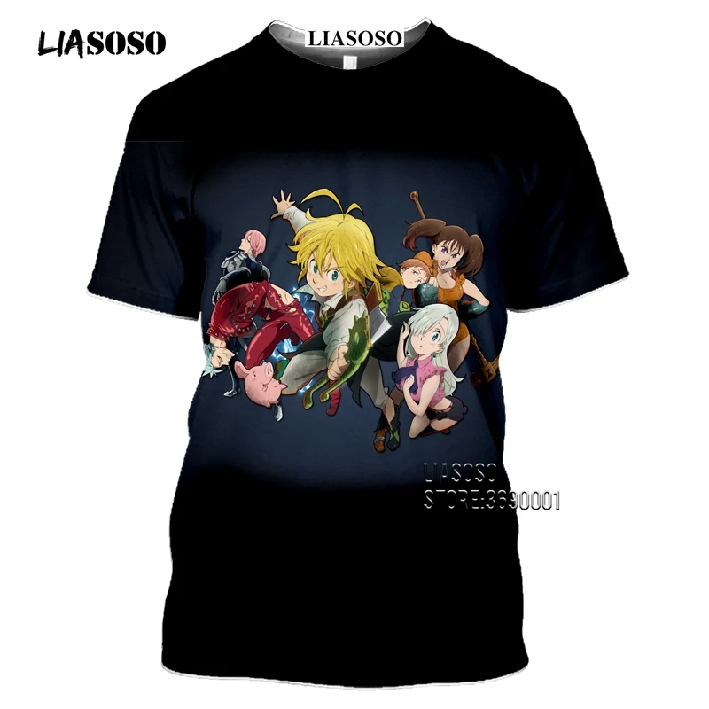 LIASOSO Anime The Seven Deadly Sins Men's T-shirt Japanese Meliodas Hawk Escanor Estarossa 3D Print Tshirt Summer Casual Shirt  (15)