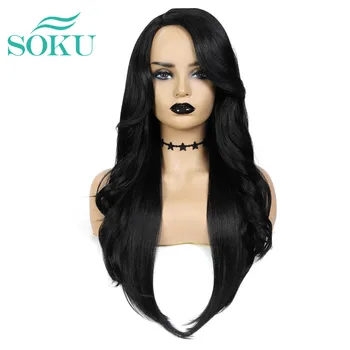

Black Nature Synthetic Wigs SOKU Bohemian Long Wavy Wigs Big Wave Trendy Beauty Hair Pelucas De Mujer For Black Women