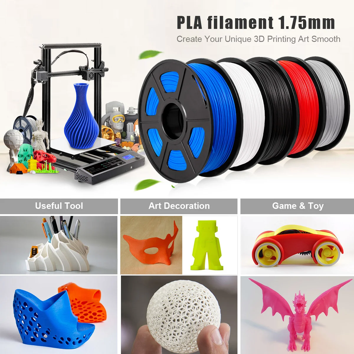AW PLA 1.75mm 1kg Tolerance +/-0.02mm Filament Environmentally Friendly Non-toxic 100% No Bubble for FDM 3D Printer Materials