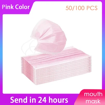 

10/50/100/ pcs Pink Color Non-woven 3 Ply Disposable Face Mouth Masks Breathable Mask with Elastic Ear Band Face Masks Dustproof