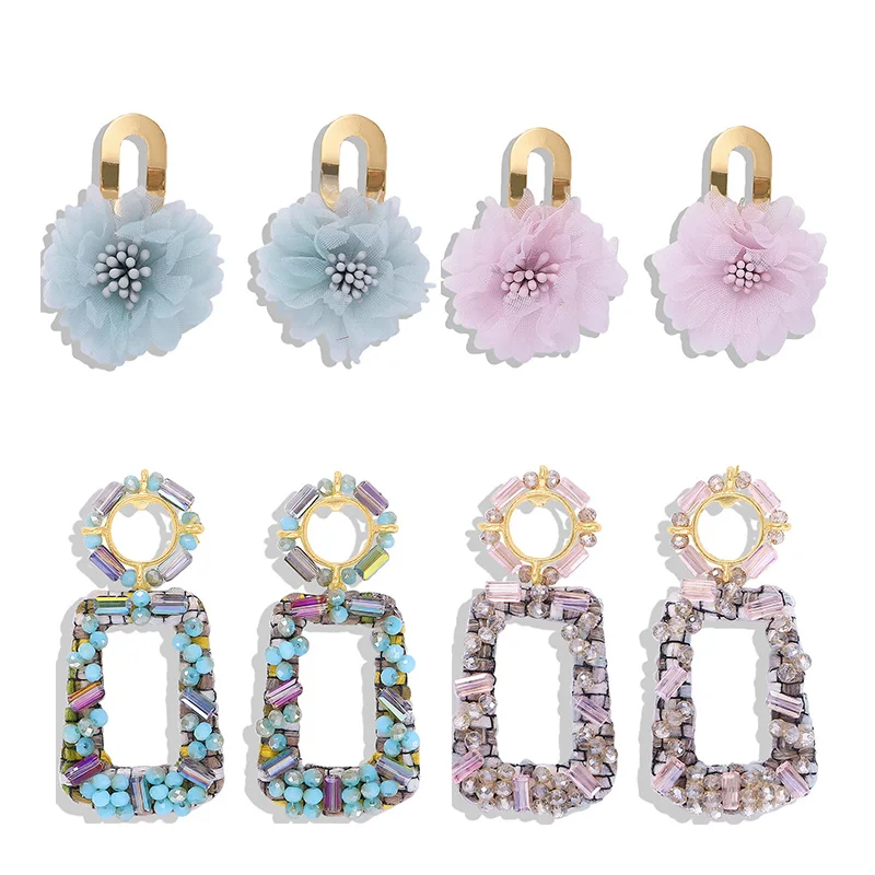

Fashion Bohomian Flower Crystal Drop Earrings 2019 Trendy Round Square Wedding Party Gifts Women Jewelry Charm Dangle Earring