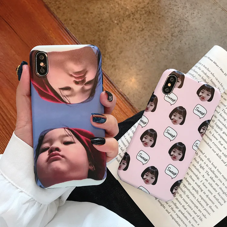 

Cartoon Case for iPhone 6 6s 7 8 Plus 5 5s X Case Lovely Girl Face Chaos Q Phone Back Silicon Cover vs Mask no face phone case
