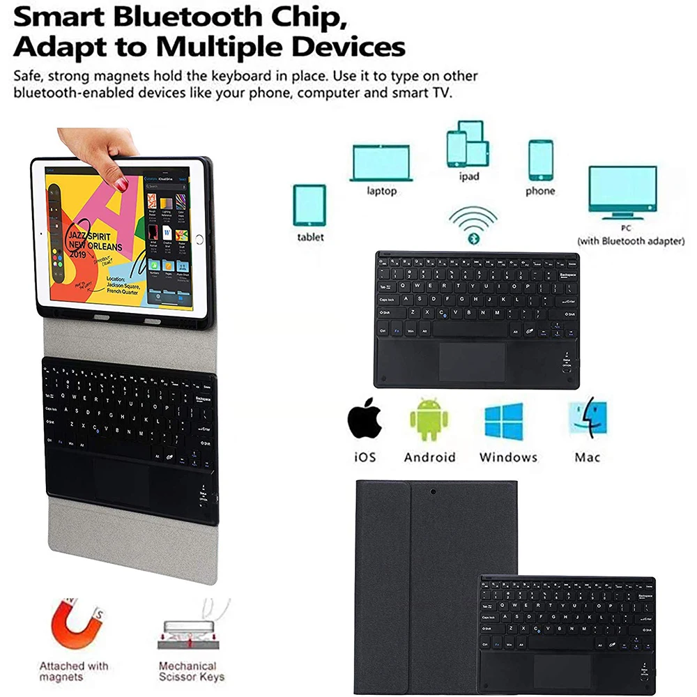 Для iPad 10,2 дюймов американская сенсорная Bluetooth клавиатура чехол для планшета с защитной крышкой из искусственной кожи