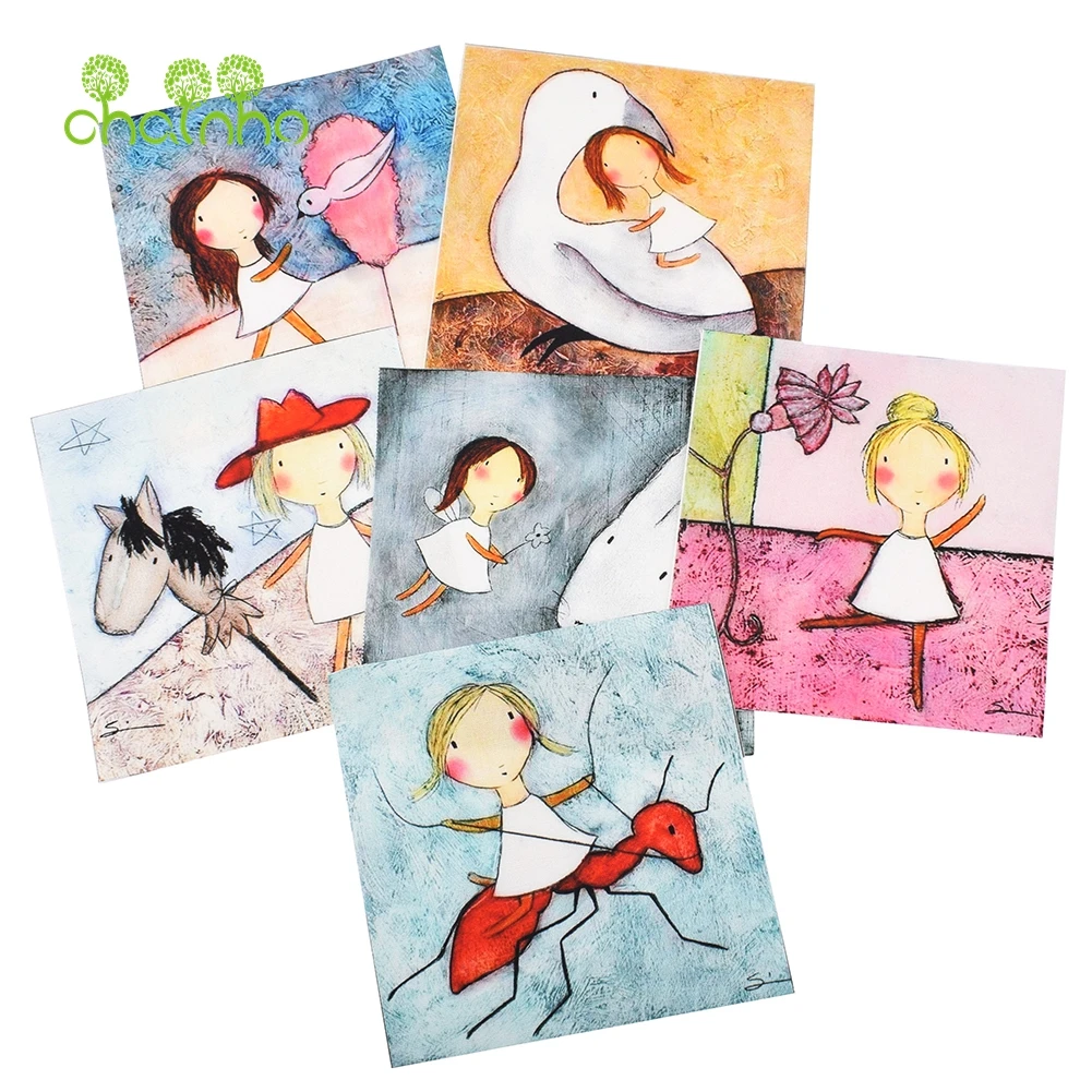 Hand Dyed Cotton Canvas Fabric,Litte Girl,DIY Quilting Sewing Purse,Bag,Cushion,Book Cover,Frame Painting Decoration Material