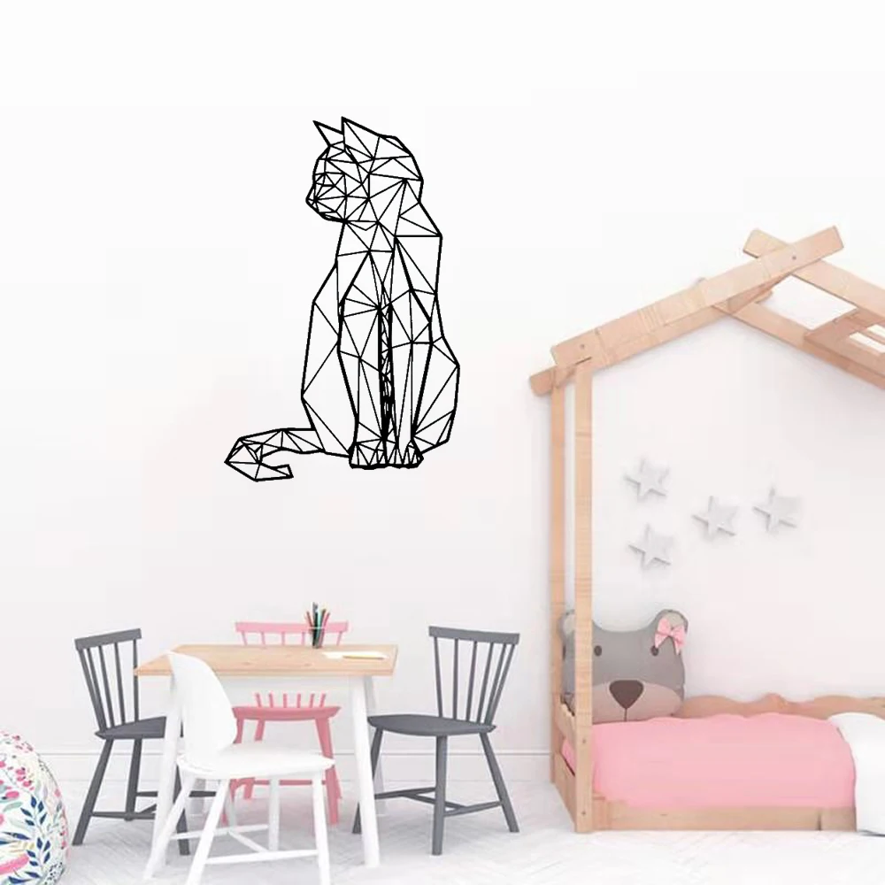 Кот, Геометрическая Наклейка на стену, наклейка на стену, домашний декор для детской комнаты, виниловые наклейки на стены