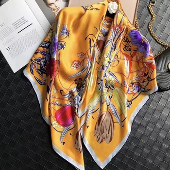 

spring flower printed scarfs brand name hijab underscarf ladies designer silk wrap shawl hand rolled big square scarves satin