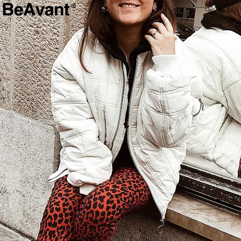 BeAvant модная клетчатая теплая белая парка Женская Повседневная парка с длинным рукавом Уличная Хлопковая женская верхняя одежда на молнии зимние куртки