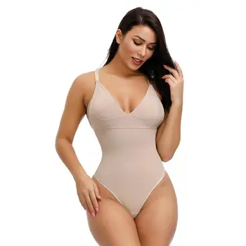 

Waist Trainer Body Tummy Shapewear Faja Women Deep V Bodysuit Backless Plunge Thong Push Up Padded Bra