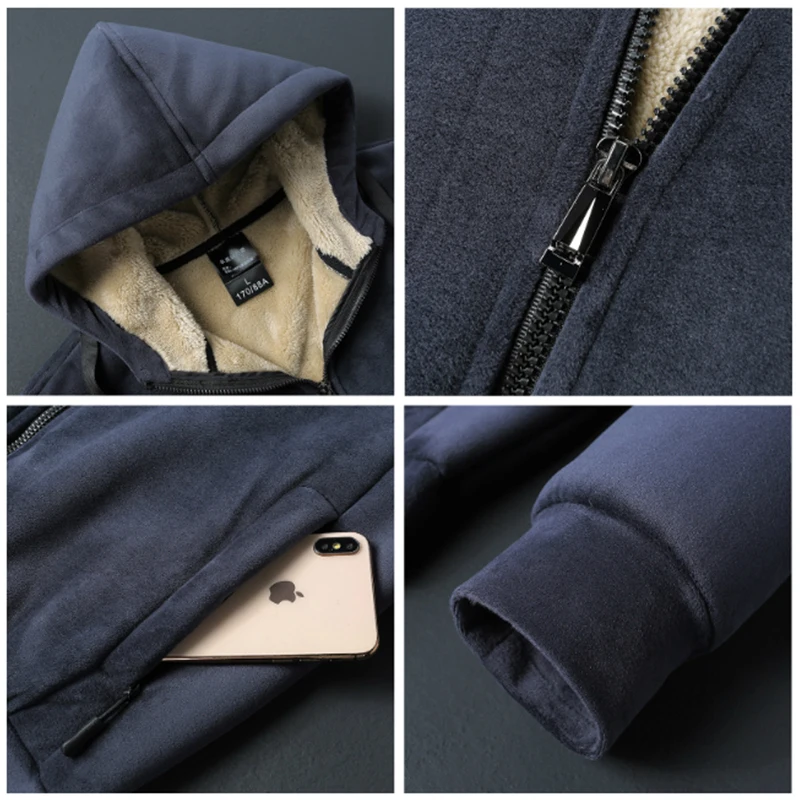 Greatest  2019 Winter New Soft Velvet Men's Hooded Fleece Warm Jackets Thicken Casual Thermal Coat Big Size 4
