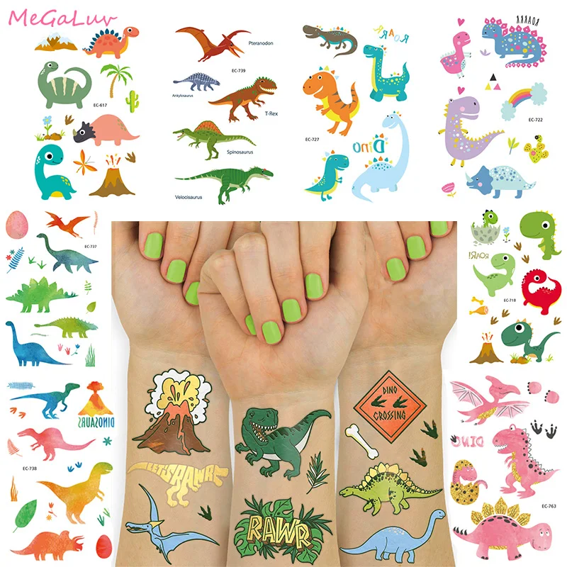 

Temporary Tattoo Stickers Dinosaurs Party Decor Fake Tatto Tatuajes Body Art Waterproof Sticker Kid Birthday Party Supplies