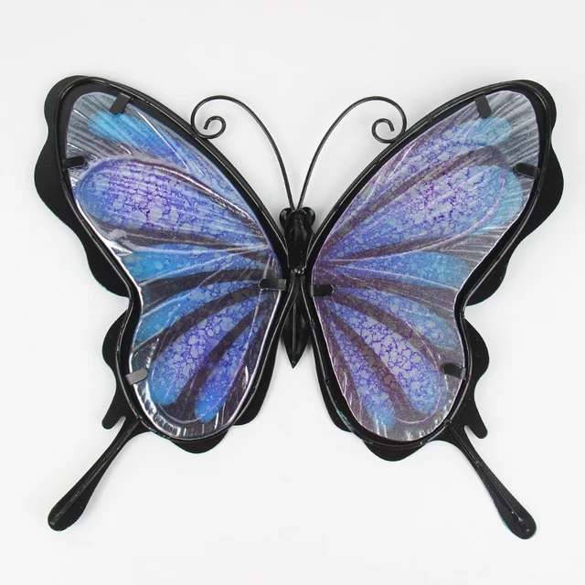 Beautiful Blue Metal Butterfly Wall Artwork for Garden Decoration Miniatures Statues Animal Outdoor Decor Sculptures 5