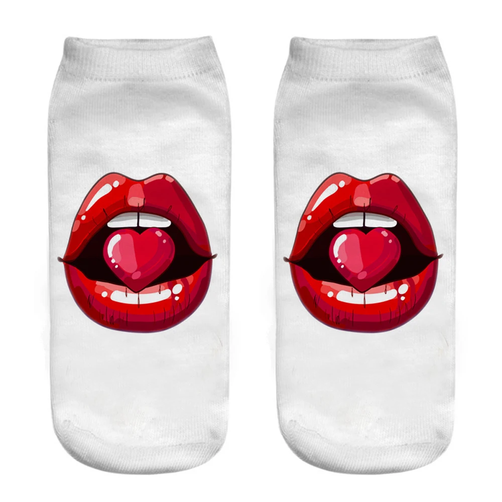 Neue Mode Ostentatious Rote Lippen Leopard Grafik Frauen Basis 3D Gedruckt Zunge Kuss Brief Lustige Mädchen Ankle Socken Dropship – Detail 16