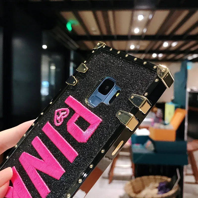 Роскошный вышитый 3D Розовый чехол с буквами для iPhone 11 Pro Max 7 8 Plus X XR XS MAX Flash квадратный чехол для телефона для samsung Note 10 S8