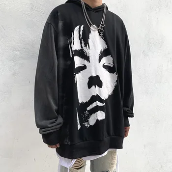 

Men Gradient Print Streetwear Pullover Hooded Sweatshirt Male High Street Oversize Loose Casual Hoodie Sweatshirt Outerwear