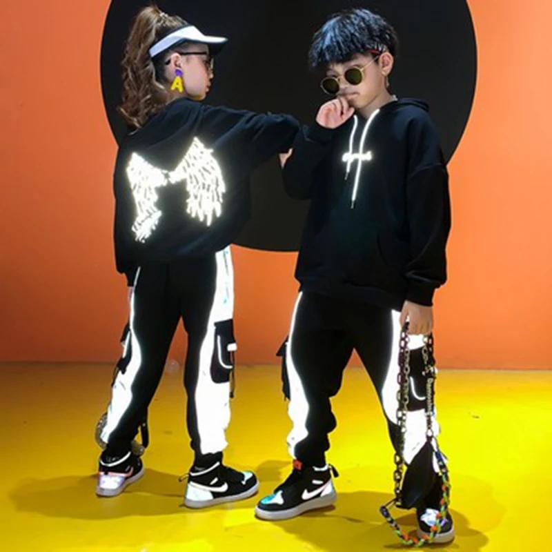 Clothing Sets best of sale Boys Girls Clothing Sets 4-14T Unisex Sports Suit Reflective Hoodies+Pants Street Wear Fashion Hip Hop Kids Teens Clothes Suits designer clothing sets