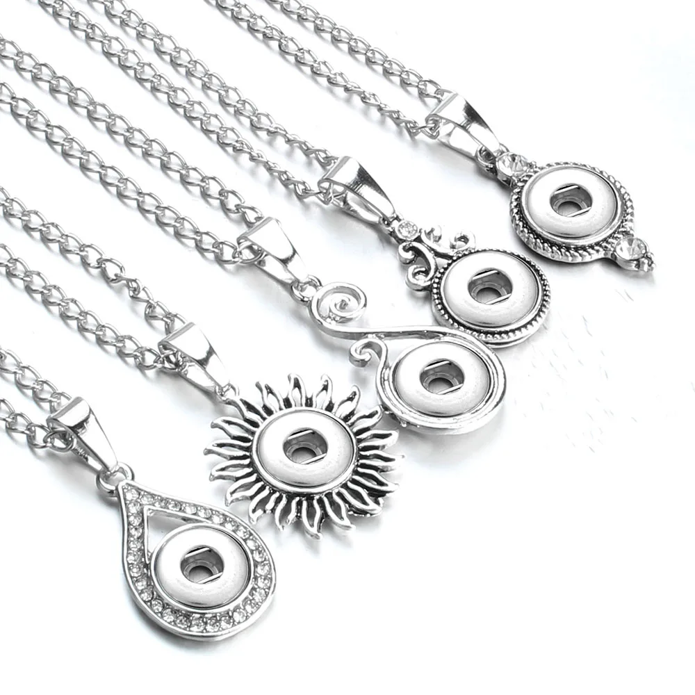 New Snap Jewelry Vintage Metal Snap Button Necklaces 12mm Snap Pendant