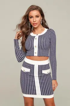 

Simly Tara2020 Elegant Laydies Mini Club Dresses Summer Women Sexy Long Sleeve O Neck Jacquard Button Bodycon Bandage Dress