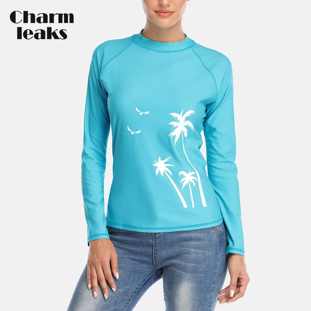 

Charmleaks Women Rashguard Top Swimsuit Long Sleeve Swimwear Surfing Top Diving Shirts Hiking Shirts Rash Guard UPF50+