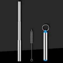 Портативный Нержавеющая сталь телескопическая питьевой соломы для путешествий многоразовые трубочки с кистью и носить чехол