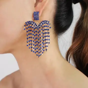 

Luxury Rhinestone Tassel Earrings Statement Heart Shape Drop Dangle Earrings Women Wedding Bridal Earrings Jewelry 2019 UKMOC