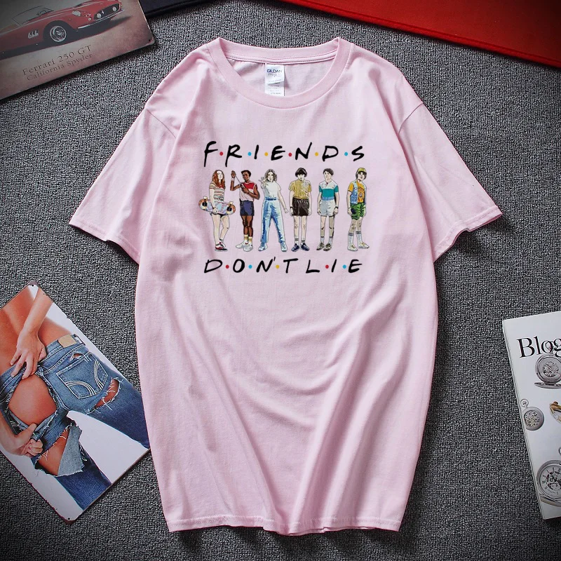 Friends Don't Lie Stranger Things Сезон 3 Веселая Молодежная Футболка Hawkins Топ летняя уличная хлопковая футболка с короткими рукавами - Цвет: Розовый