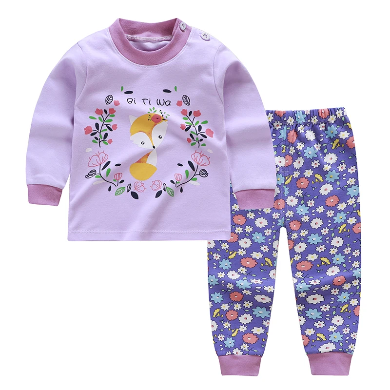 Cartoon Print Baby Boys Girls Pajamas Sets Cotton Toddler Sleepwear Autumn Winter Long Sleeve Tops+Pants 2pcs 1-3 Years Old