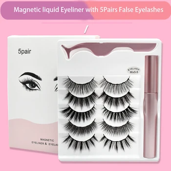 

5 Pairs Of False Eyelashes Set Mixed Round Tube Magnetic False Eyelash Eyeliner With Tweezers To Curl False Eyelashes