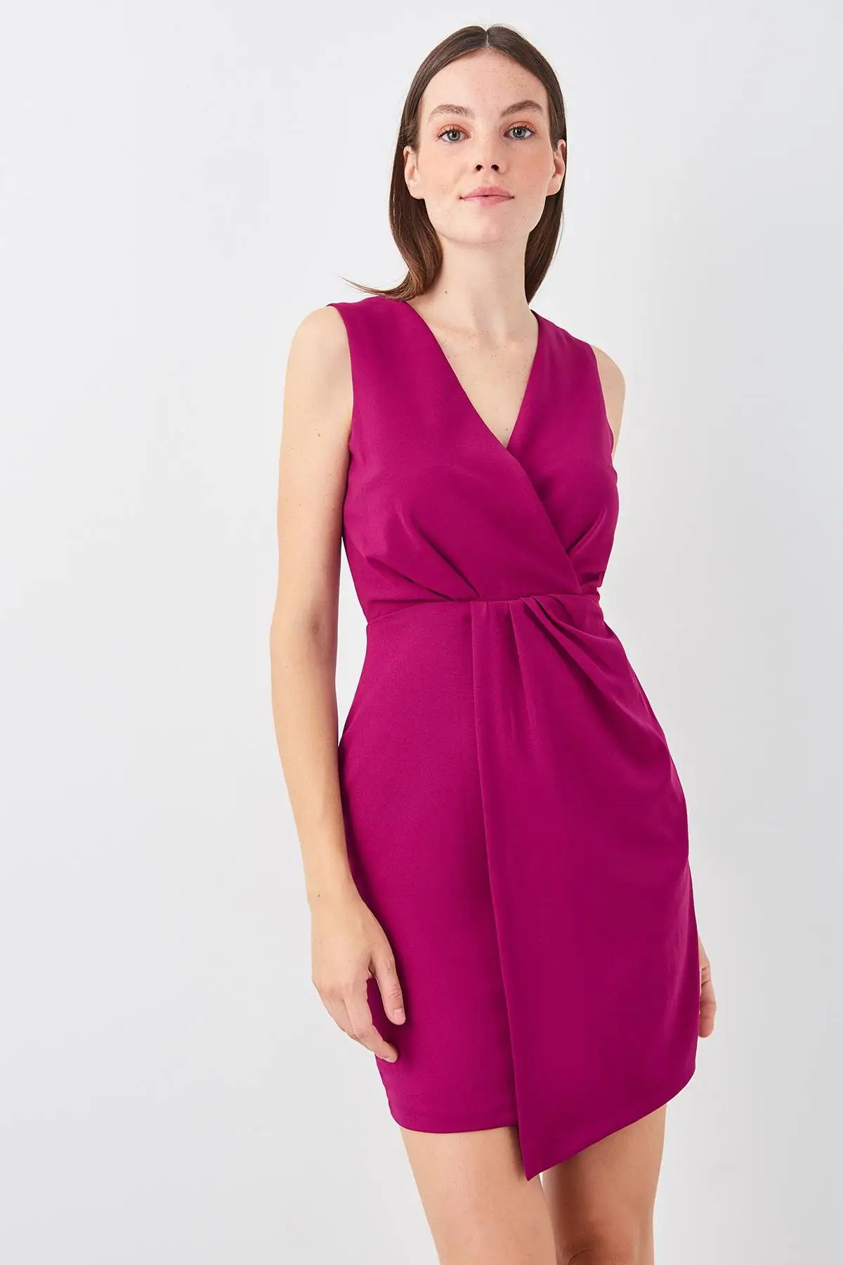 

Trendyol Mürdüm Wraped Skirted Dress TPRSS19EL0318